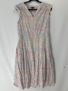 Floral Ruffled Cap Midi Sleeve Dress Large